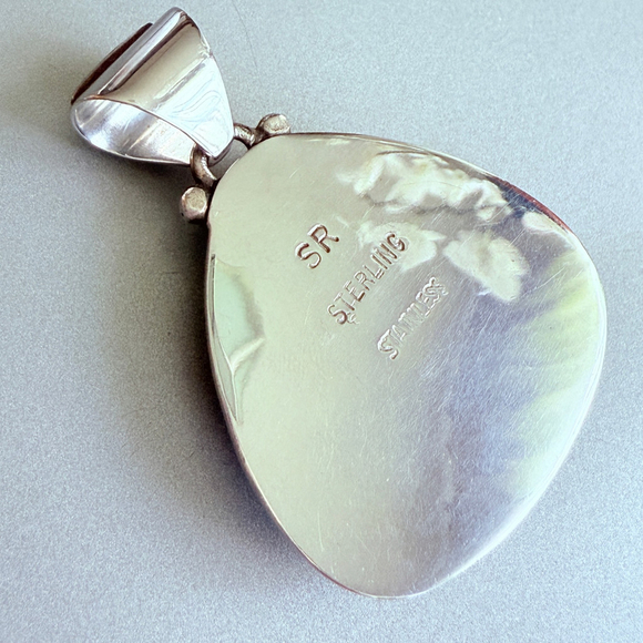 Native Southwestern 25 CT Labradorite Mosaic Inlay Pendant Sterling Silver 925 - Picture 4 of 6